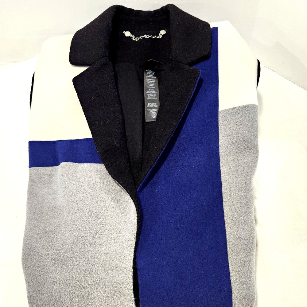 Chicos Size 2 (US 12) Jacket Long Sleeve Colorblock Blue/Gray/White